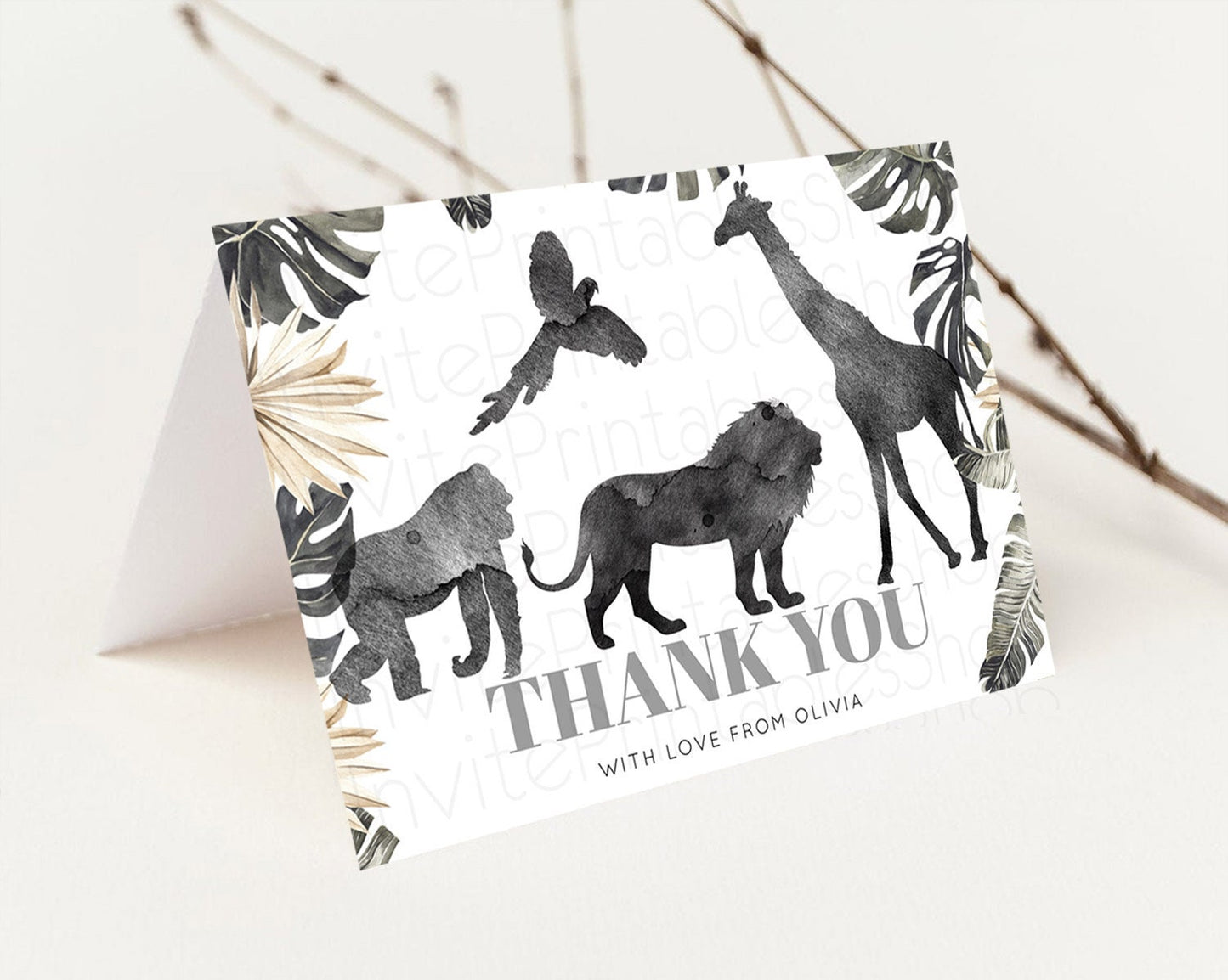 Safari Thank You Safari Thank You Cards Lion Gorilla Elephant Rhino Tropical Palm Zoo Birthday Thank You Safari Teacher Thank You D10865