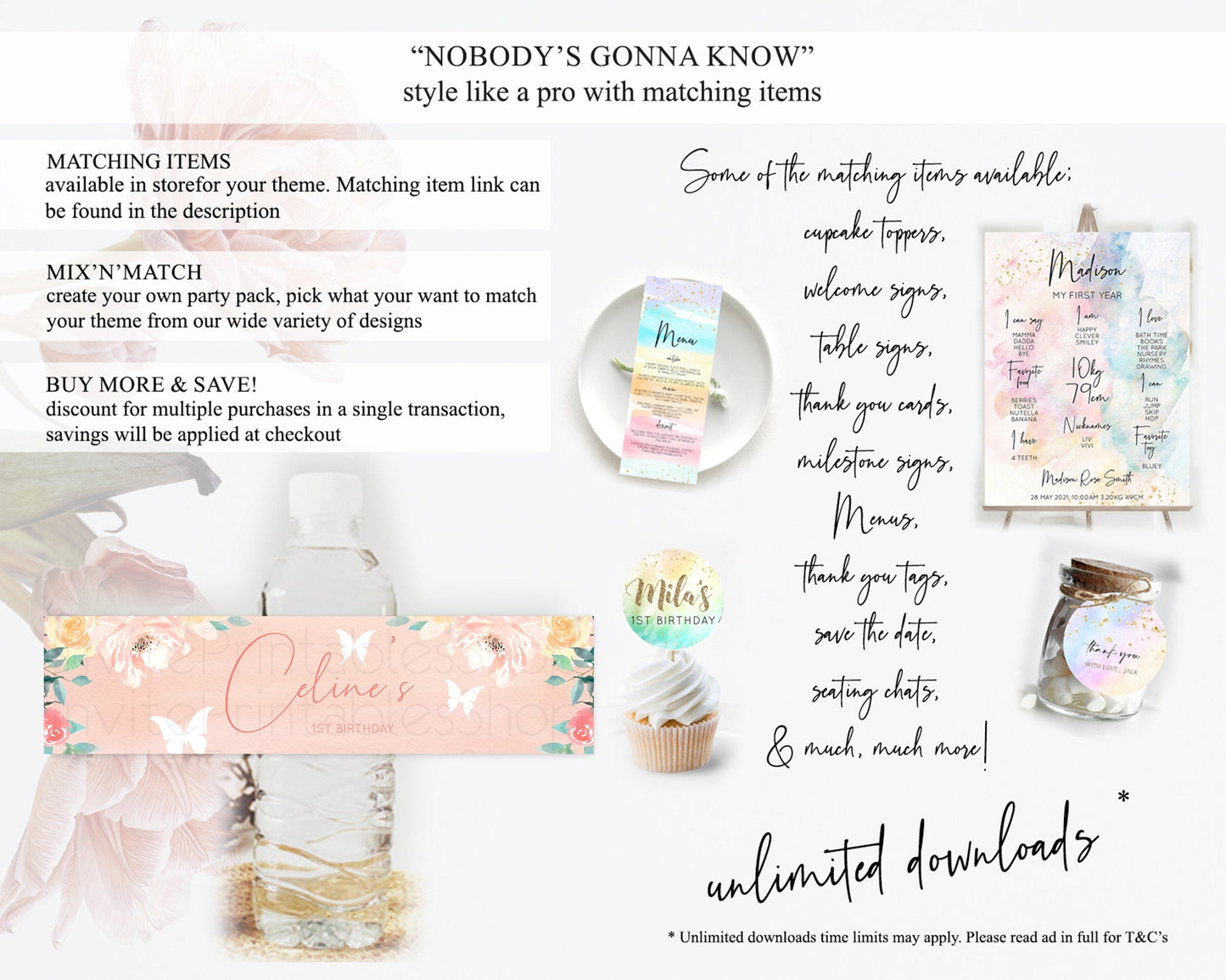 Wildflower Water Label Template Secret Garden Water Label Pastel Floral Garden Party Decor Boho Flowers Birthday Baby Shower Wedding D10245