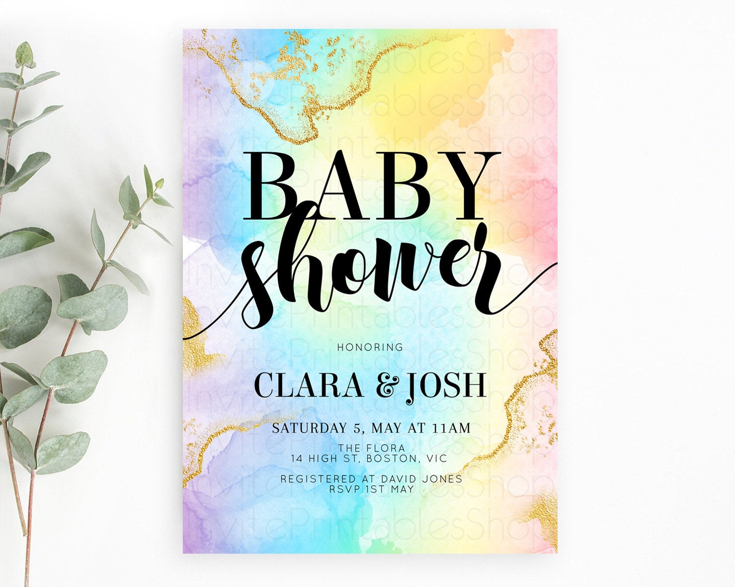 Editable Pastel Baby Shower Invitation Rainbow Baby Shower Invitation Colorf