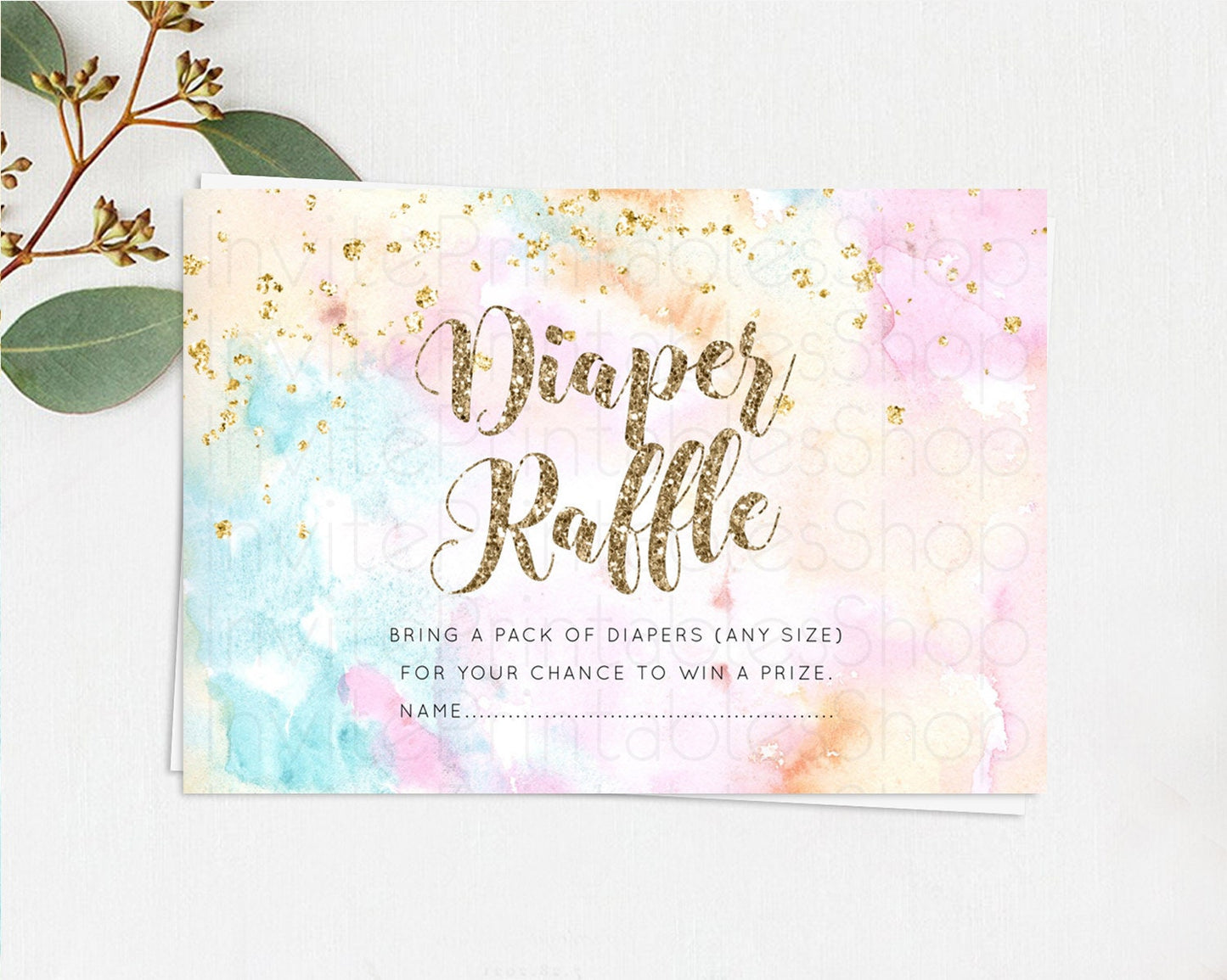 Pastel Diaper Raffle Card Pastel Rainbow Diaper Raffle Insert Colorful Ombre Watercolor Diaper Ticket Confetti Glitter Raffle Game D10548