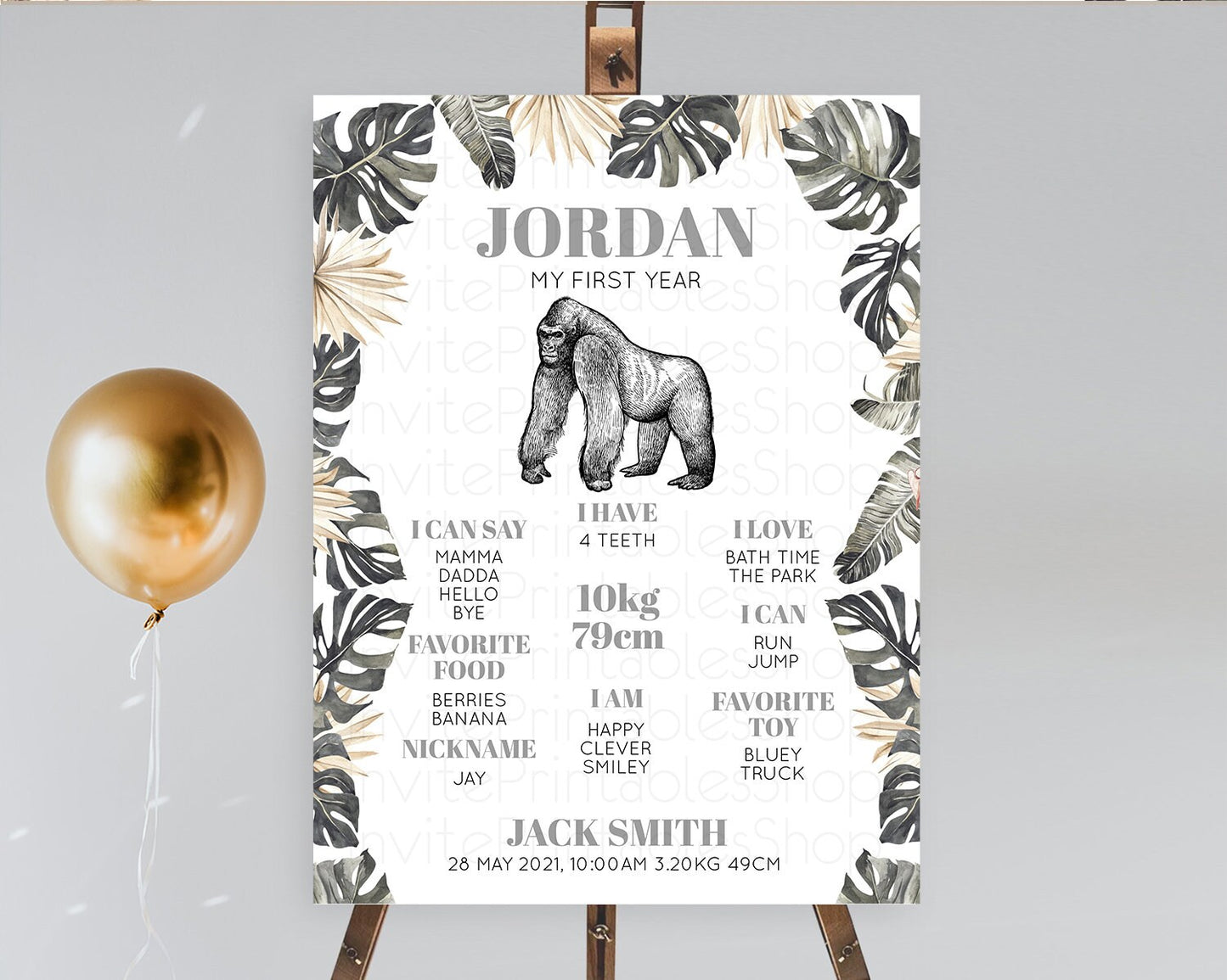 Gorilla First Birthday Milestone Board Gorilla Milestone Poster Gorilla Decor Safari Adventure Gorilla First Birthday Welcome Sign D10825