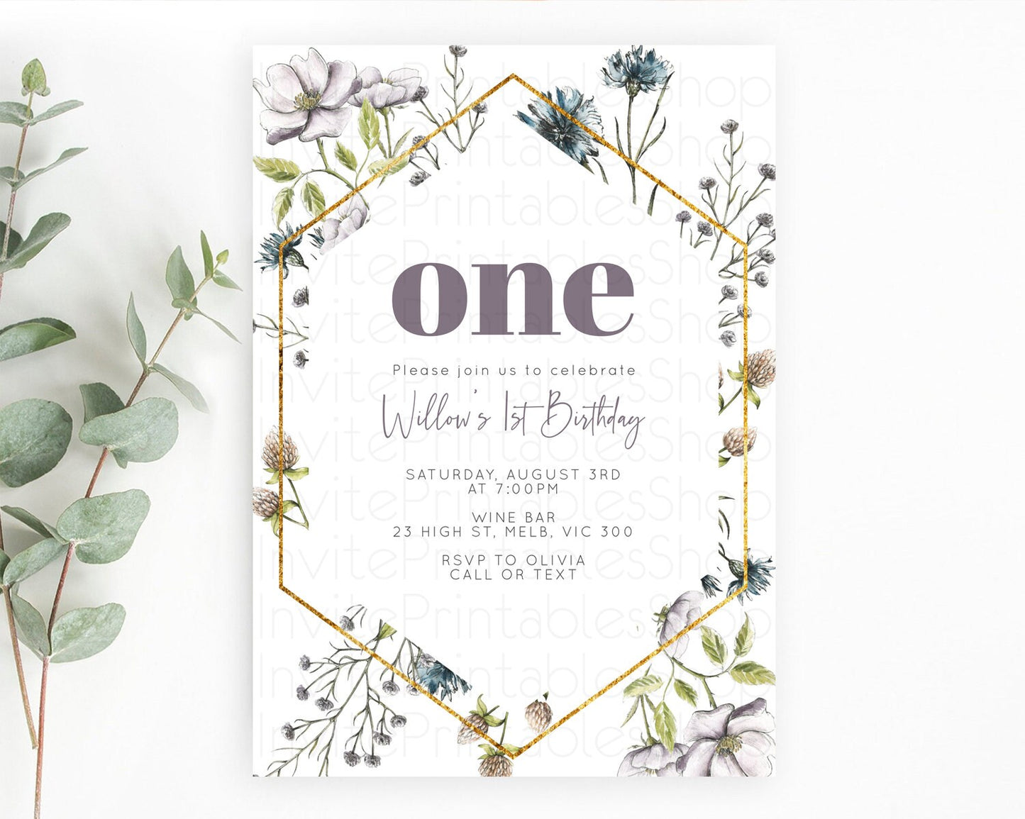 Secret Garden Invitation Wildflower Birthday Invitation Pastel Flowers Invite Enchanted Garden Boho Floral 3rd 2nd First Birthday D11002