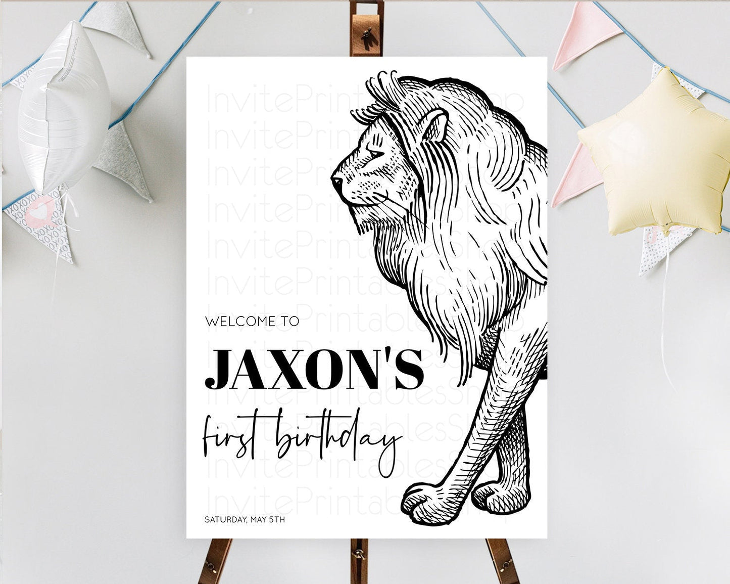 Lion Welcome Sign Lion Welcome Board Lion Party Welcome Poster Dried Palm Fern Safari Party Decor Lion First Birthday Welcome Sign D10246