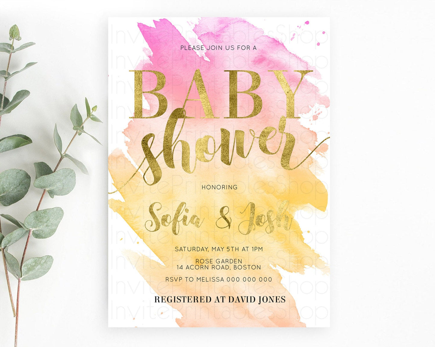 Pastel Baby Shower Invitation Rainbow Baby Shower Invitation Colorful Pastel Watercolor Invitation Gold Glitter Sprinkles Ombre D10526