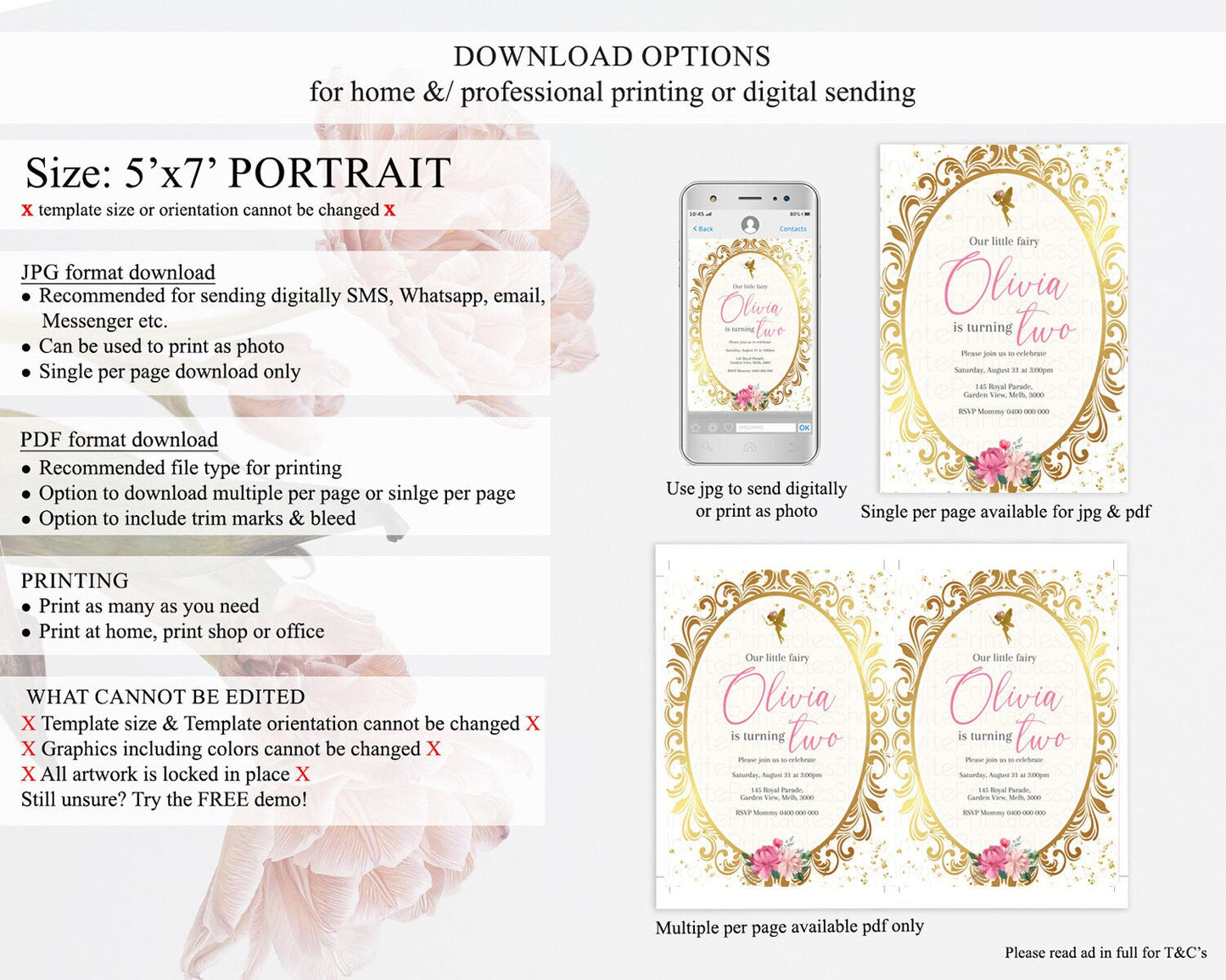 Fairy Birthday Invitation Fairy Invites Fairy Tea Party Fairy Garden Birthday Secret Garden Enchanted Garden Pastel Floral Butterfly D10768