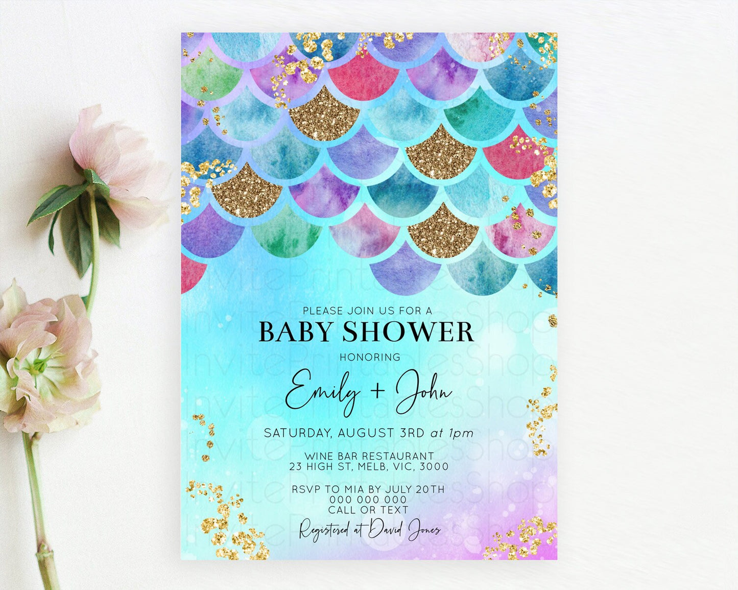 Rainbow Fish Baby Shower Invitation Rainbow Sea Baby Shower Invitation Watercolor Mermaid Invitation Under The Sea Invitation D10581