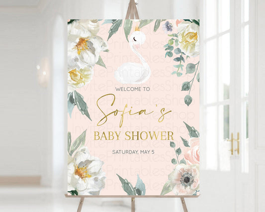 Editable Swan Baby Shower Welcome Board Swan Princess Ballet Welcome Sign En