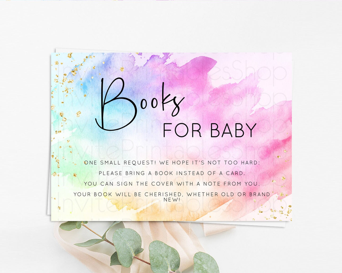 Pastel Books For Baby Card Pastel Rainbow Book Insert Colorful Ombre Watercolor Book Card Confetti Glitter Baby Book Poem Request D10449