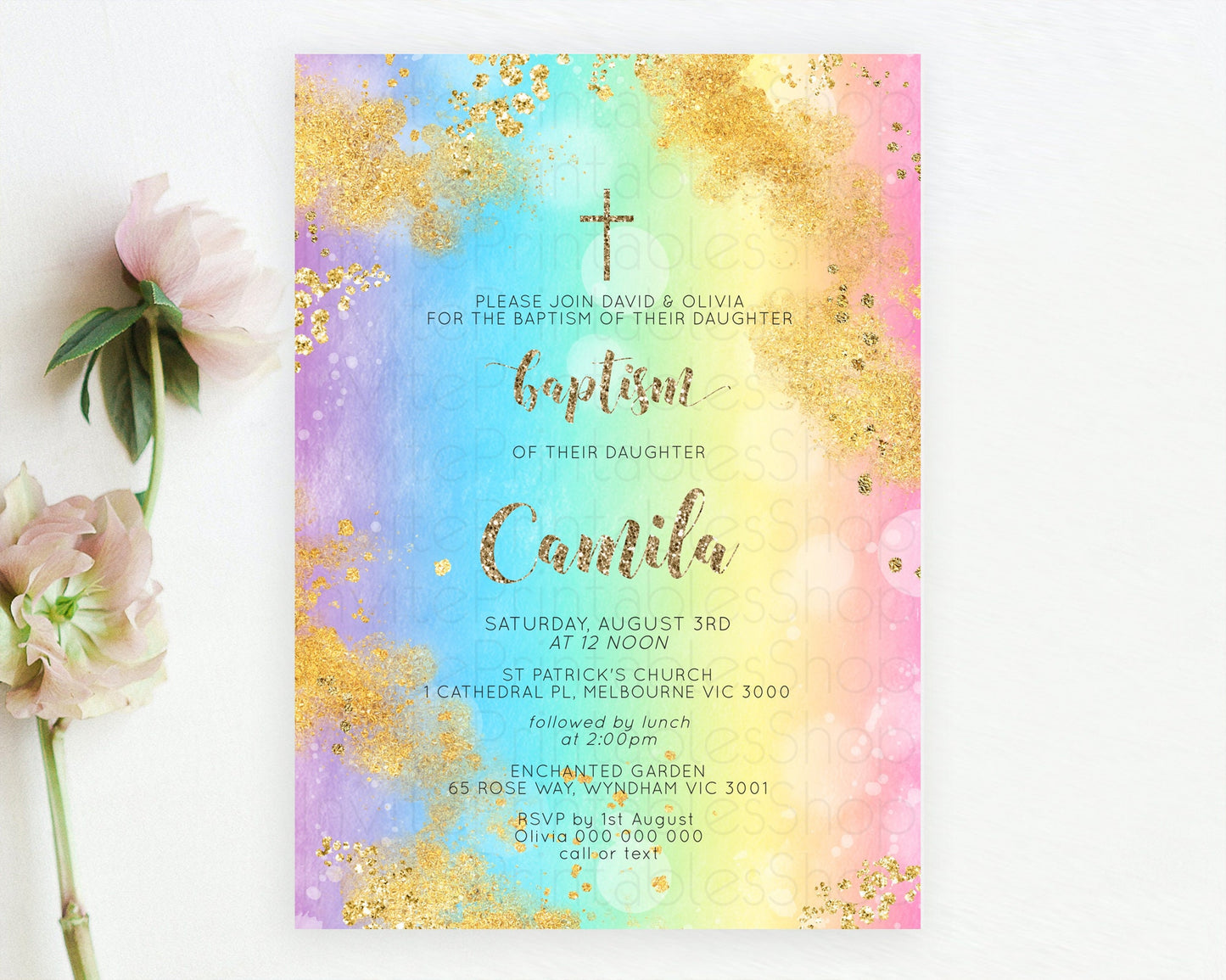 Editable Pastel Baptism Invitation Pastel Colors Watercolor Baptism 1st Birt