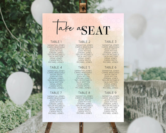 Editable Rainbow Seating Chart Pastel Seating Chart Colorful Pastel Watercol