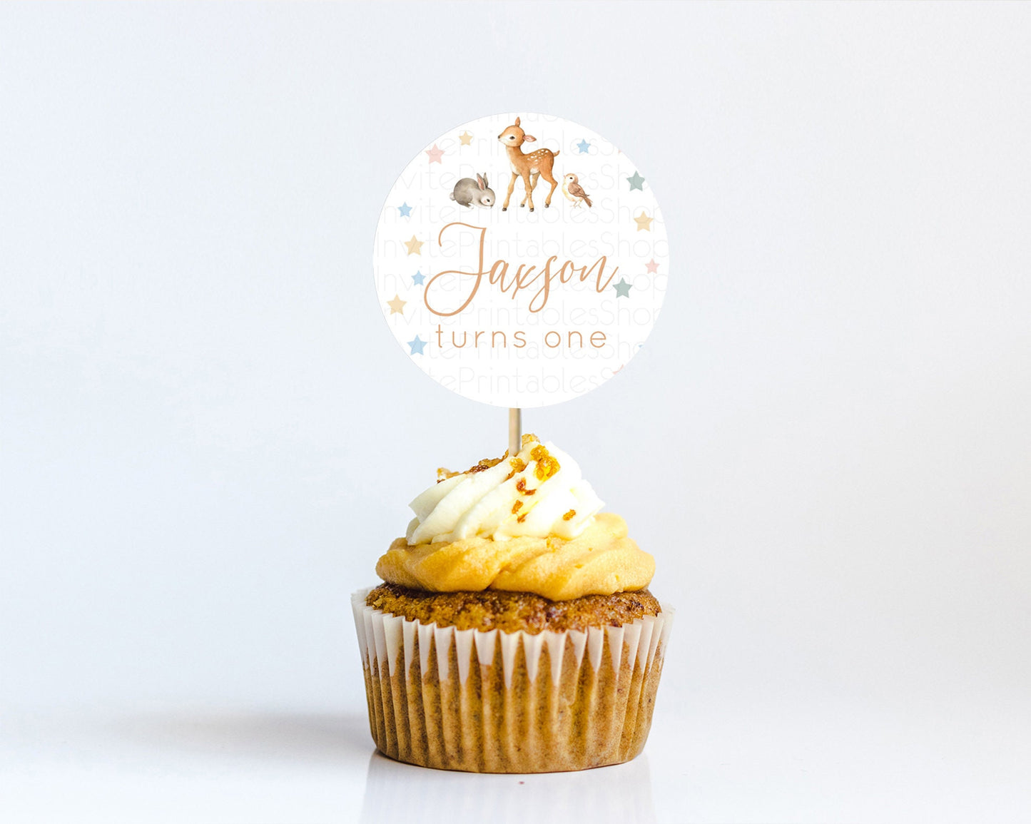 Fawn Cupcake Toppers Deer Cupcake Toppers Enchanted Forest Party Butterfly Pastel Flowers Woofland Cupcake Toppers First Birthday D10918