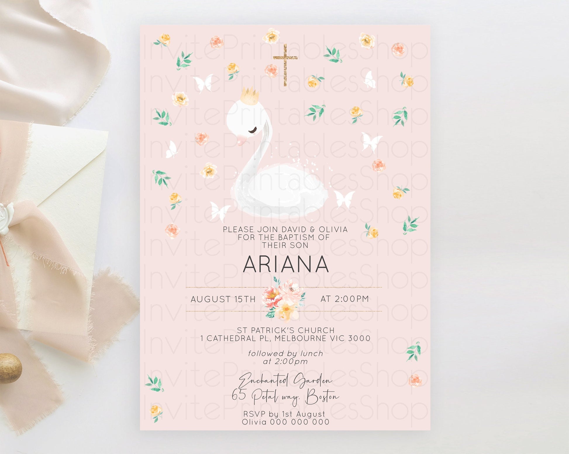 Editable Swan Lake Baptism Invitation Swan Princess Ballet Baptism 1st Birth