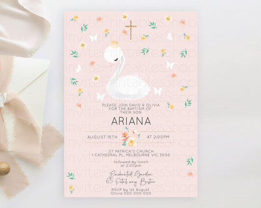Editable Swan Lake Baptism Invitation Swan Princess Ballet Baptism 1st Birth