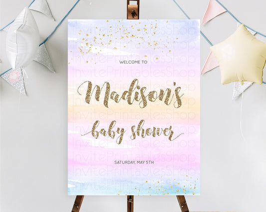 Editable Pastel Baby Shower Welcome Sign Pastel Rainbow Welcome Sign Colorfu