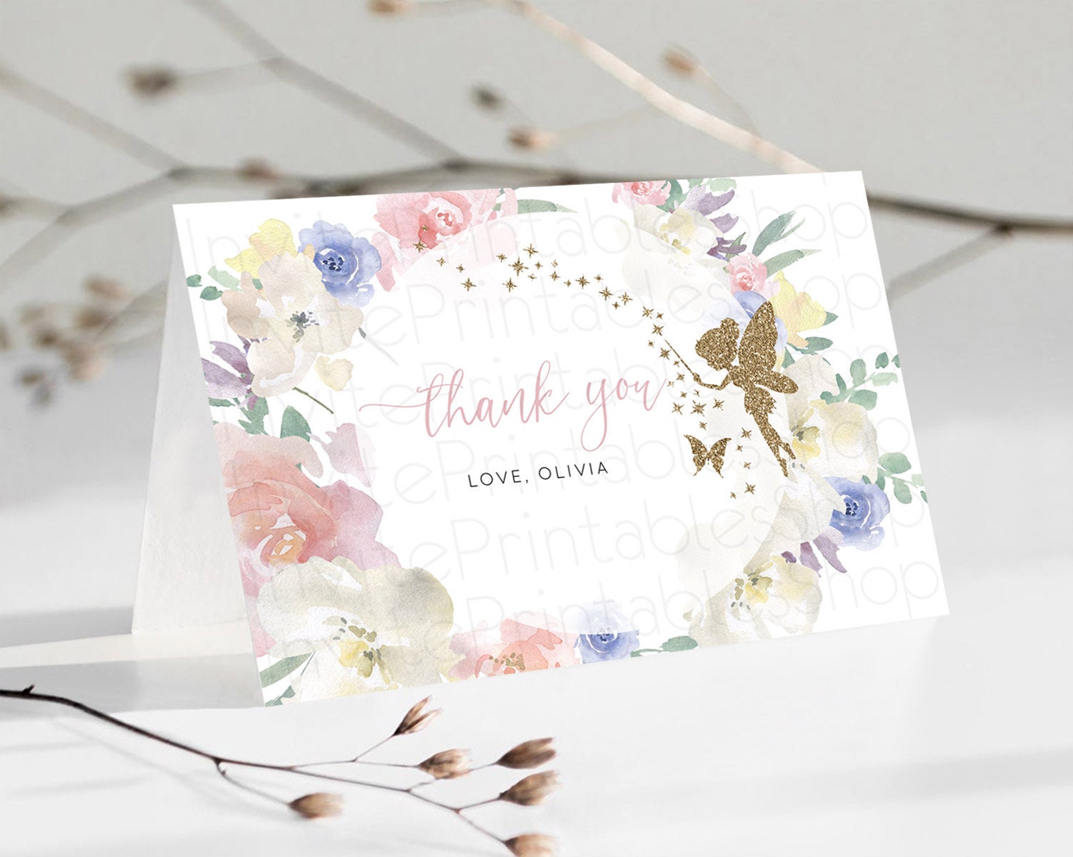 Editable Fairy Thank You Fairy Thank You Card Enchanted Garden Pastel Butter
