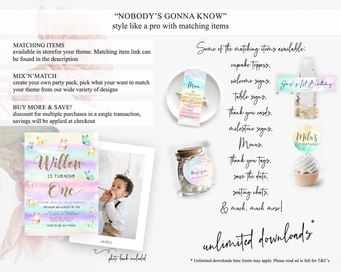 Pastel Butterfly Birthday Invitation Butterfly Birthday Invitation Colorful Splash Glitter Butterfly Garden 1st 2nd Birthday D23216