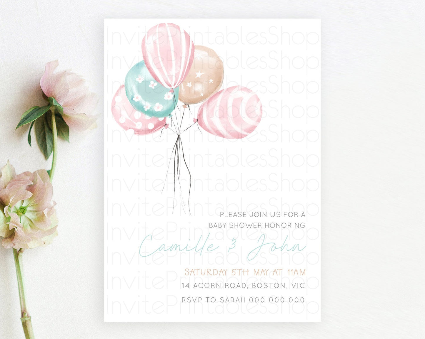 Pastel Balloon Baby Shower Invitation Pastel Balloon Invitation Colorful Pastel Rainbow Balloon Baby Shower Theme D10687