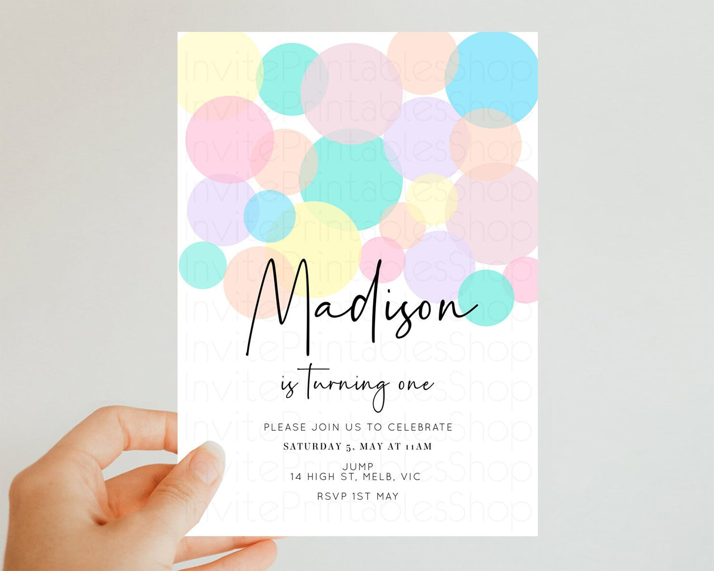 Rainbow Birthday Invitation Pastel Birthday Invitation Rainbow Confetti Invite Colorful Bubbles Invitation Rainbow Sprinkles 1st 2nd 3rd 208