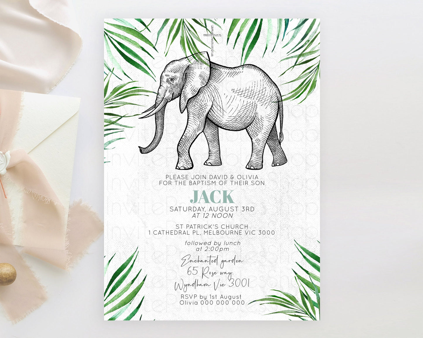 Elephant Baptism Invitation Elephant Baptism 1st Birthday Invitation Safari Christening Invitation TWO Wild ONE Jungle Adventure Zoo D10850