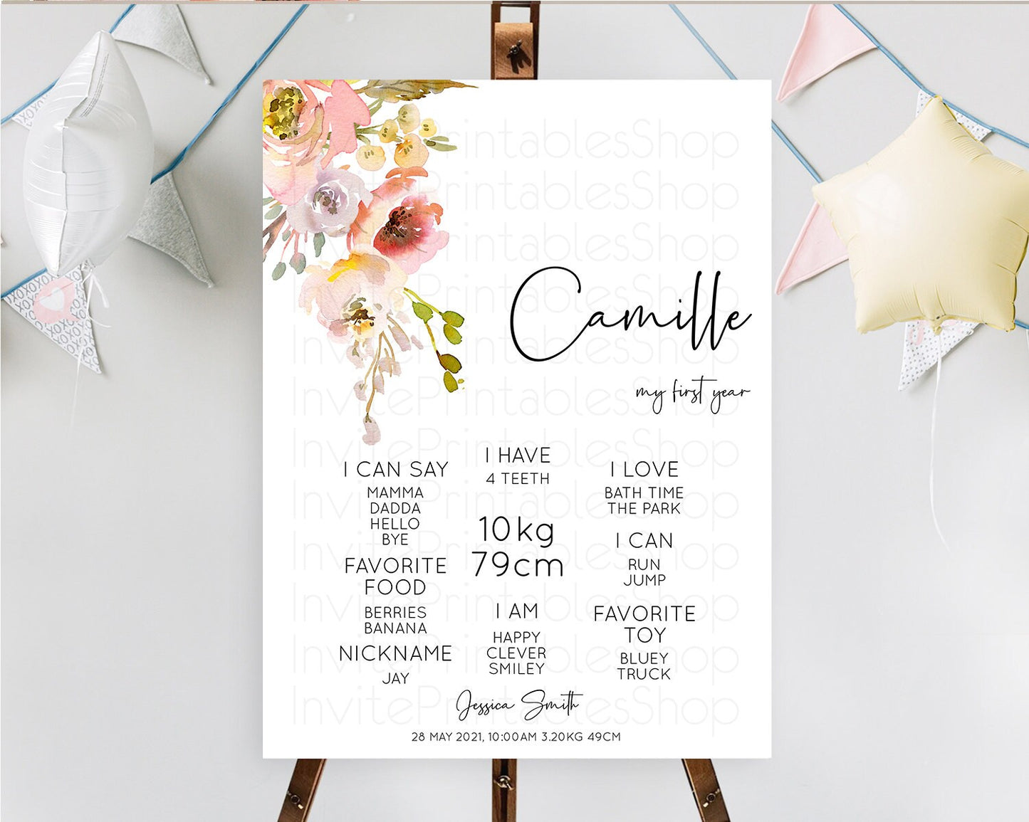 Secret Garden Milestone Board Wildflower First Birthday Milestone Poster Pastel Flowers Milestone Boho Wildflower 1st Birthday Sign D10194