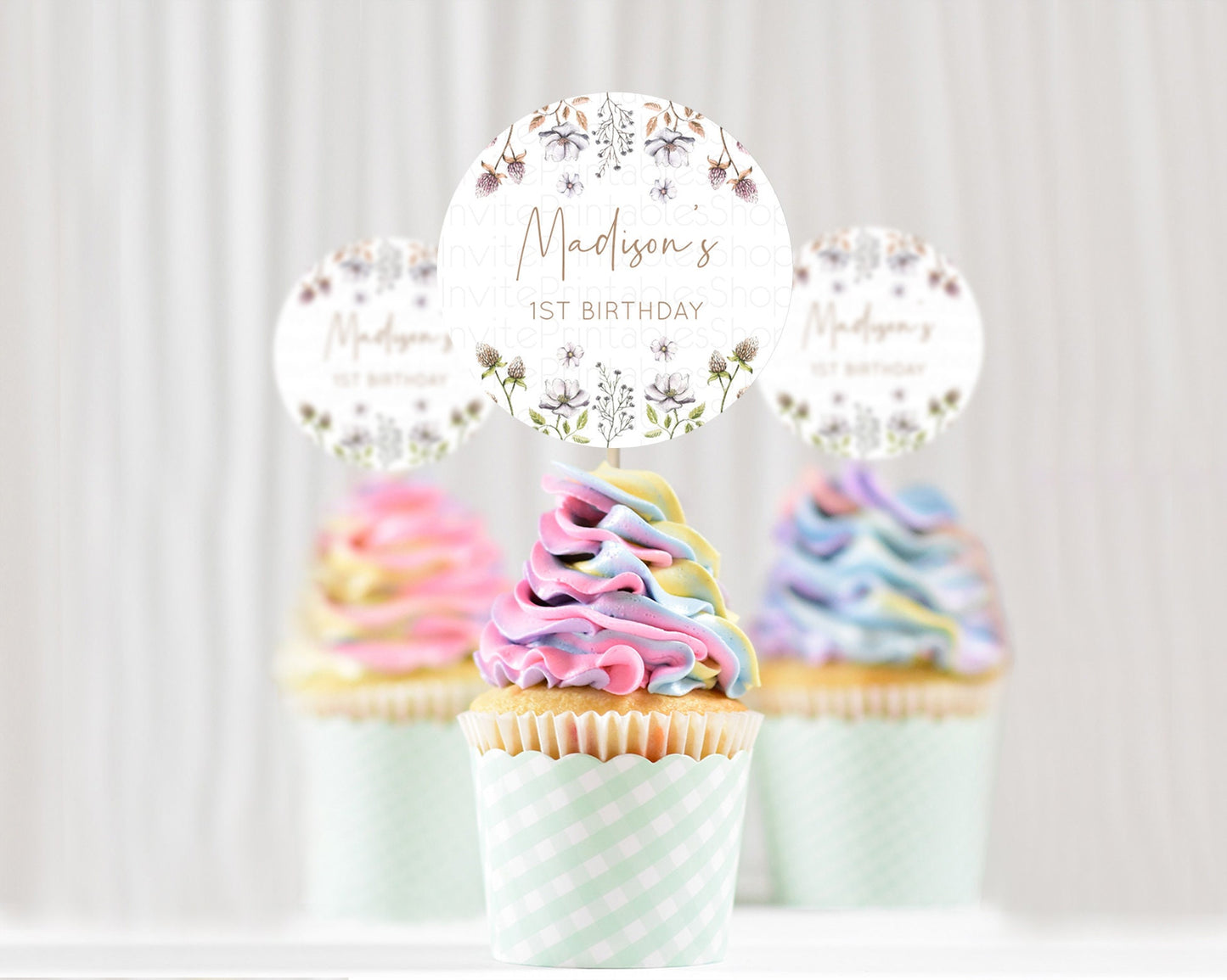 Editable Secret Garden Cupcake Toppers Wildflower Cupcake Toppers Pastel Flo