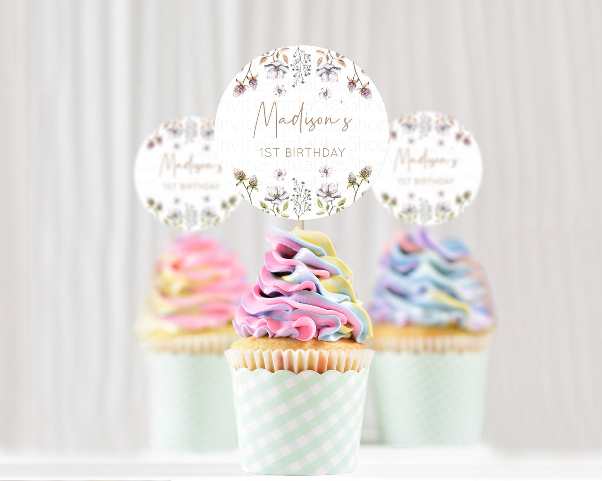 Editable Secret Garden Cupcake Toppers Wildflower Cupcake Toppers Pastel Flo
