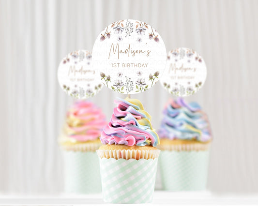 Editable Secret Garden Cupcake Toppers Wildflower Cupcake Toppers Pastel Flo