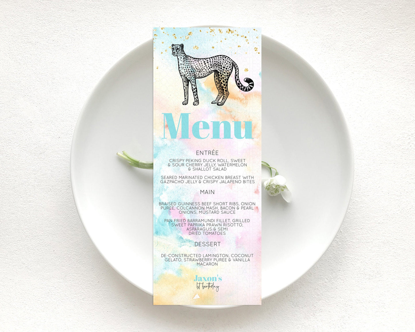 Pastel Cheetah Menu Rainbow Cheetah Menu Template Colorful Rainbow Table Decor Pastel Dinner Dessert Menu Cheetah Party Food Menu D10289