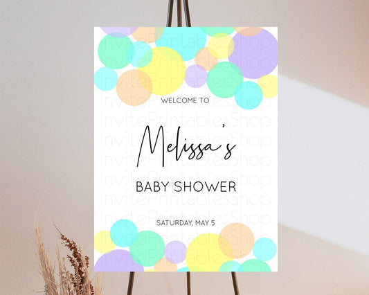 Rainbow Baby Shower Welcome Sign Pastel Welcome Board Pastel Rainbow Confetti Welcome Sign Colorful Bubbles Pastel Welcome Sign D10412