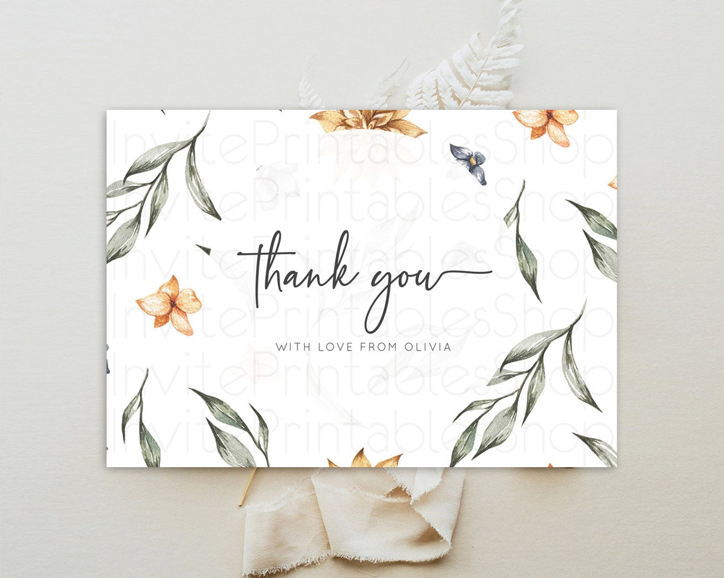 Leafy Thank You Green Leaf Thank You Card Eucalyptus Fern Leaves Cards Watercolor Boho Garden Teacher Thank You Cards Template D10544