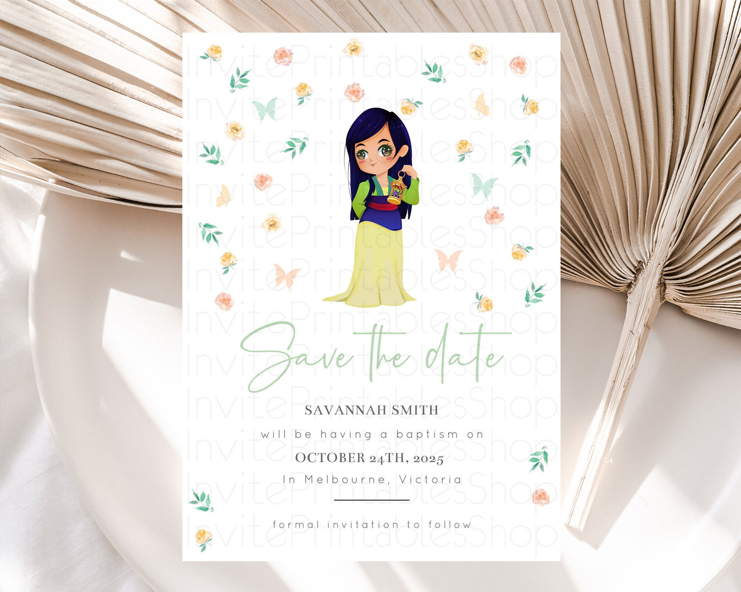 Princess Save The Date Template Secret Garden Enchanted Castle Pastel Floral Royal Party For 1st Birthday Baptism Baby Shower D10357