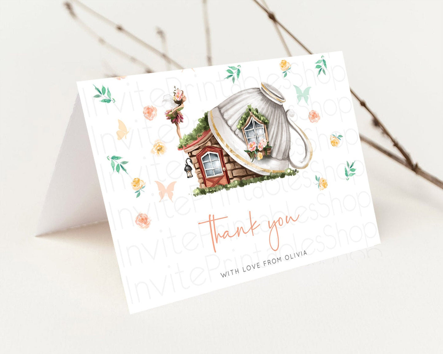 Fairy Thank You Fairy Thank You Card Enchanted Garden Pastel Butterfly Birthday Thank You Floral Secret Garden Teacher Thank You D10383