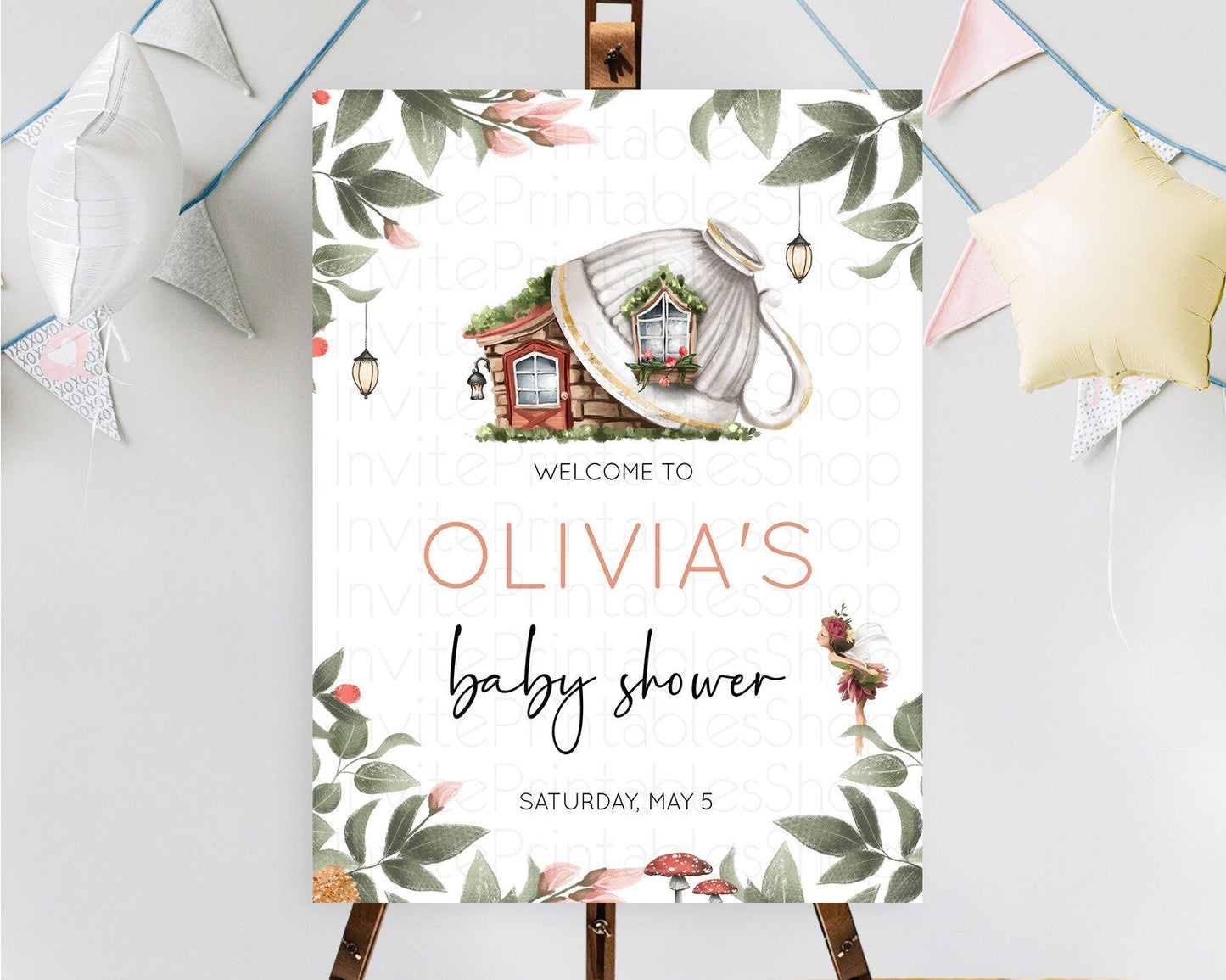Fairy Baby Shower Welcome Sign Fairy Welcome Board Enchanted Garden Pastel Floral Butterfly Decor Secret Garden Fairy Welcome Sign D10851