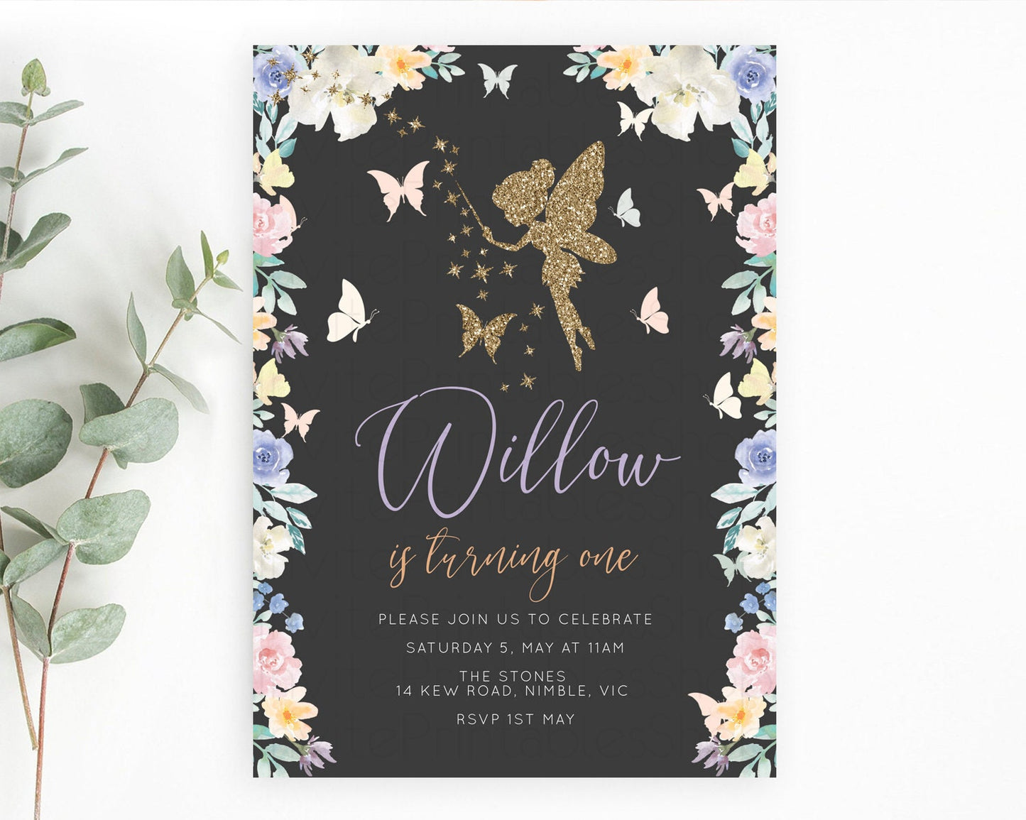 Fairy Birthday Invitation Fairy Invites Fairy Tea Party Fairy Garden Birthday Secret Garden Enchanted Garden Pastel Floral Butterfly D11000