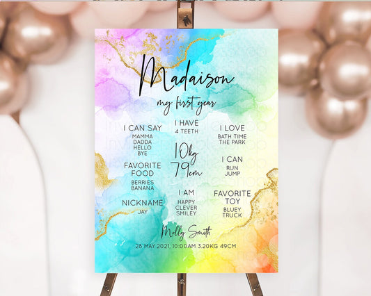Editable Pastel First Birthday Milestone Board Pastel Rainbow Milestone Post