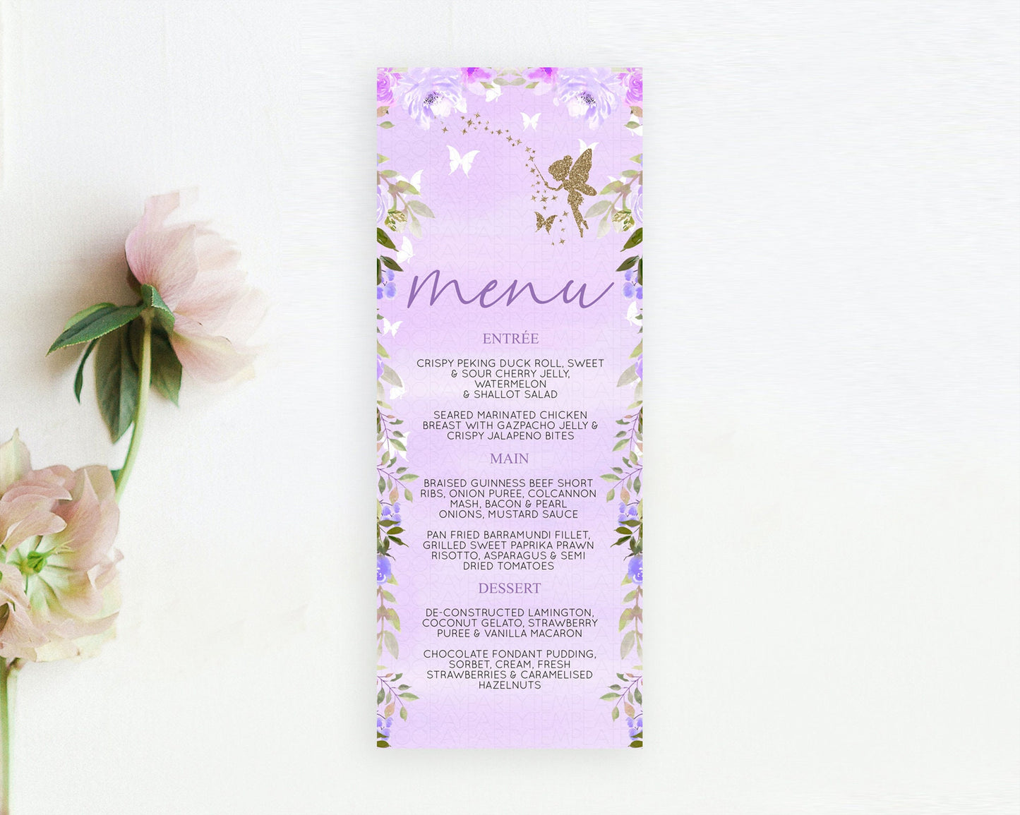 Fairy Menu Fairy Menu Template Enchanted Garden Pastel Floral Butterfly Table Décor Fairy Secret Garden Dinner Dessert Food Menu D10910