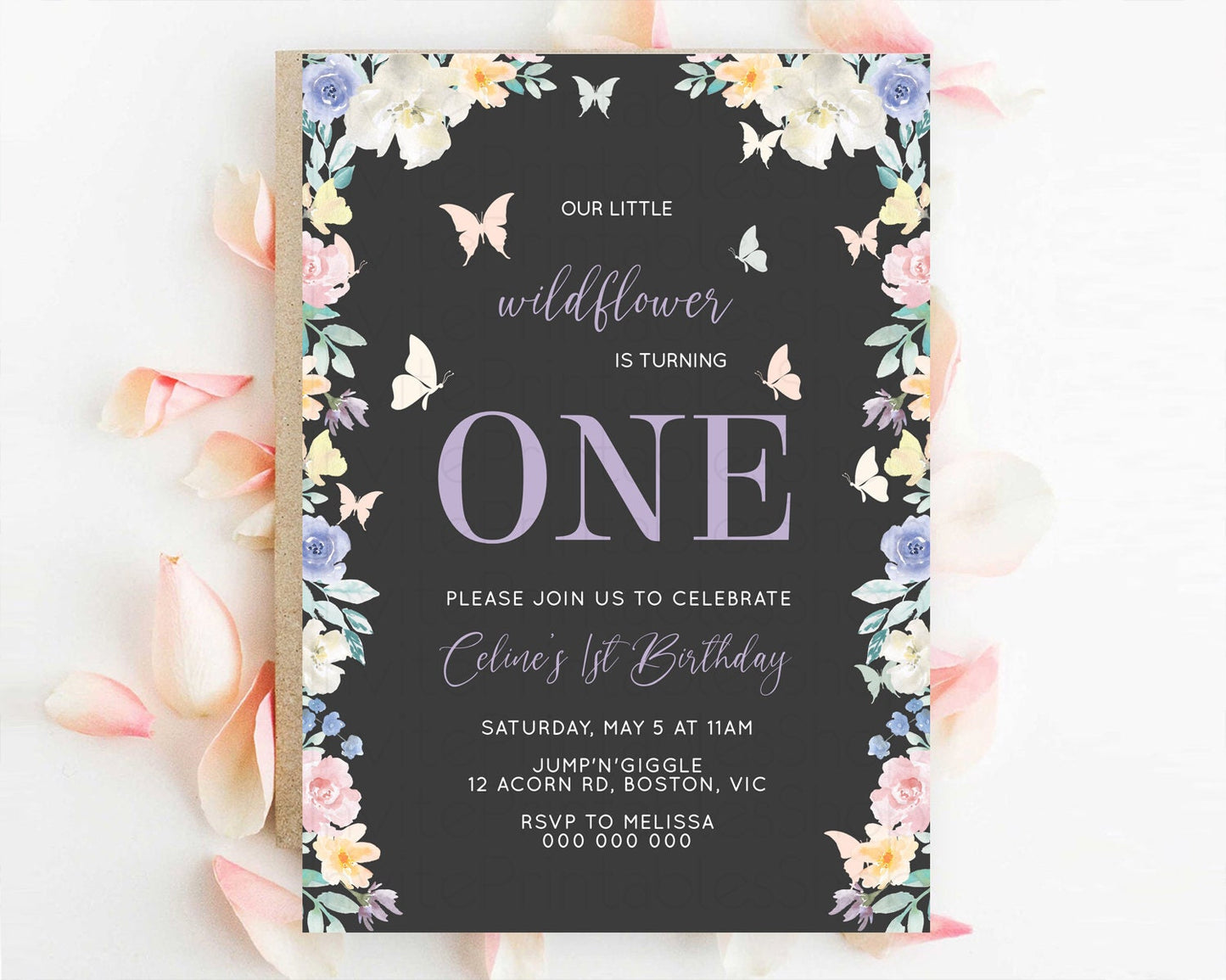 Secret Garden Invitation Wildflower Birthday Invitation Pastel Flowers Invite Enchanted Garden Boho Floral 3rd 2nd First Birthday D10322