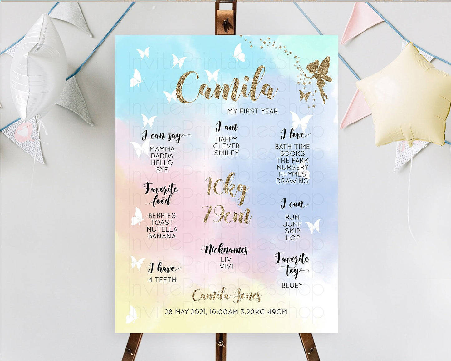 Fairy First Birthday Milestone Poster Fairy Secret Garden Milestone Board Enchanted Garden Pastel Floral Butterfly 1st Birthday Sign D10894