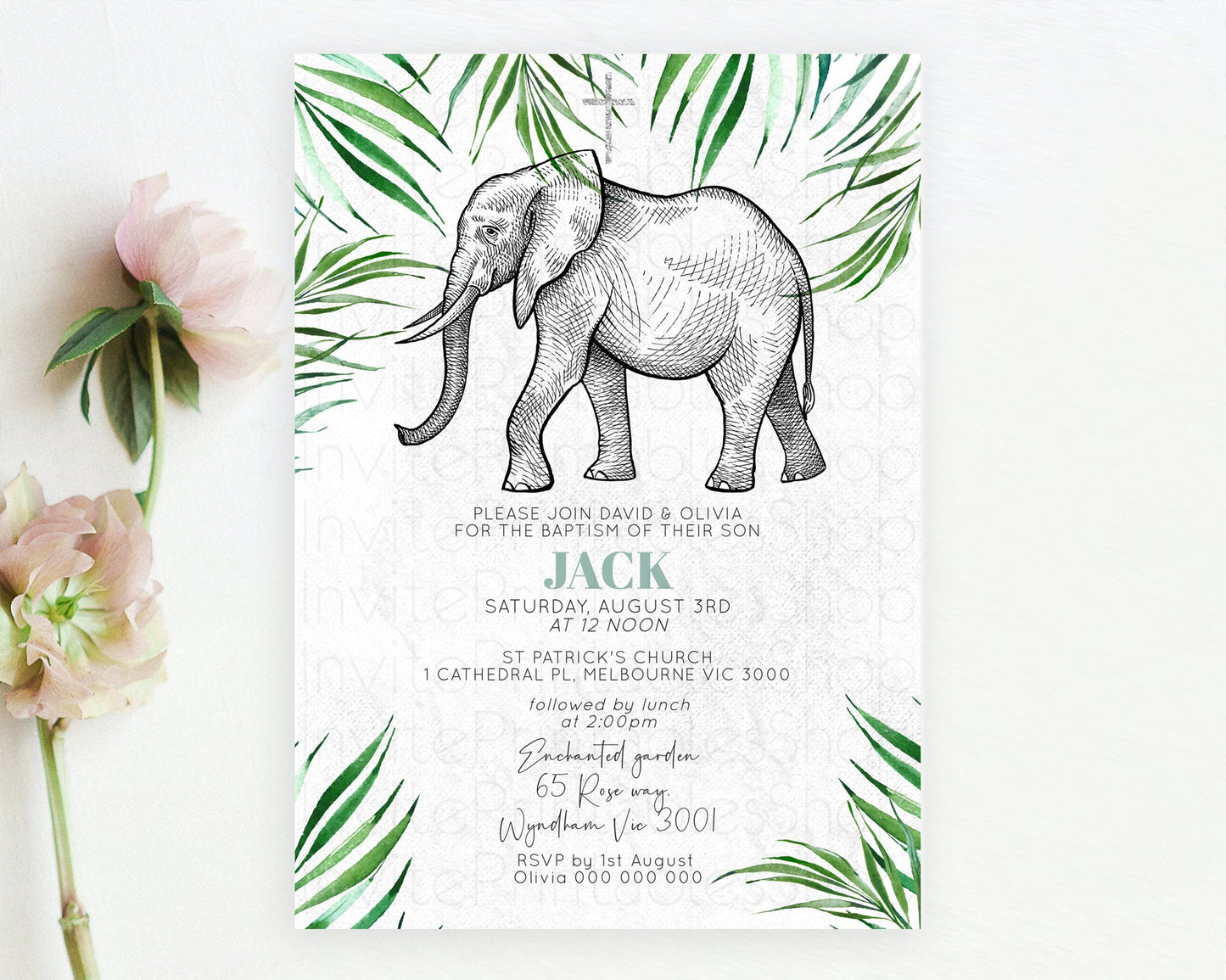 Elephant Baptism Invitation Elephant Baptism 1st Birthday Invitation Safari Christening Invitation TWO Wild ONE Jungle Adventure Zoo D10850