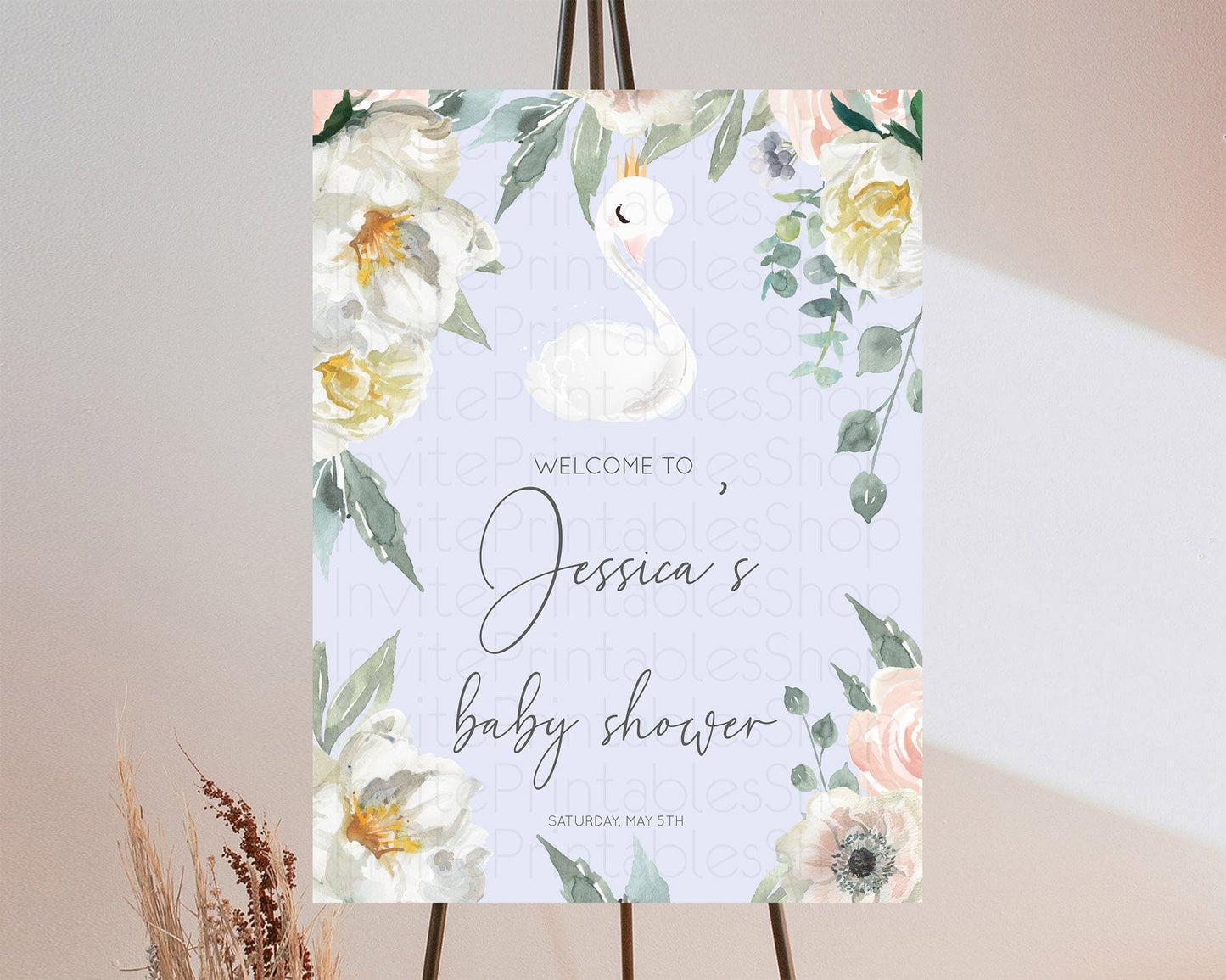 Swan Baby Shower Welcome Board Swan Princess Ballet Welcome Sign Enchanted Swan Lake Secret Garden Pastel Floral Swan Welcome Sign D10756