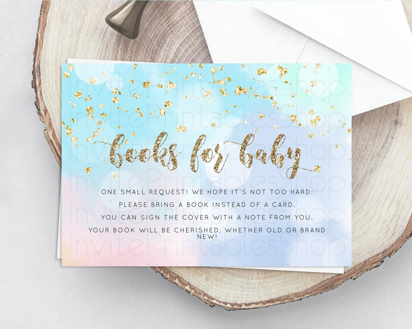 Pastel Books For Baby Card Pastel Rainbow Book Insert Colorful Ombre Watercolor Book Card Confetti Glitter Baby Book Poem Request D10892