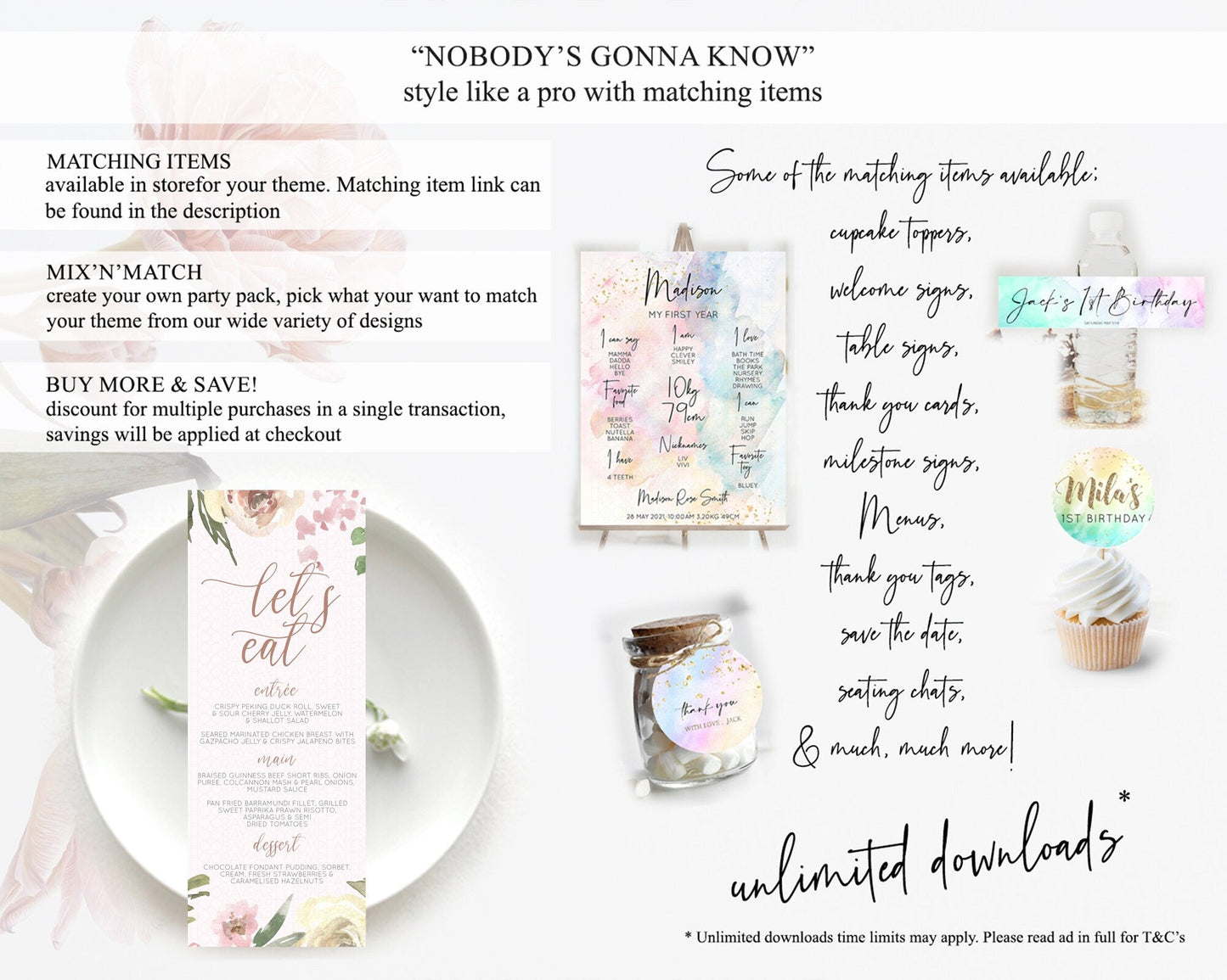 Secret Garden Menu Wildflower Menu Template Pastel Flower Garden Table Decor Boho Floral Dinner Dessert Floral Party Food Menu D10192