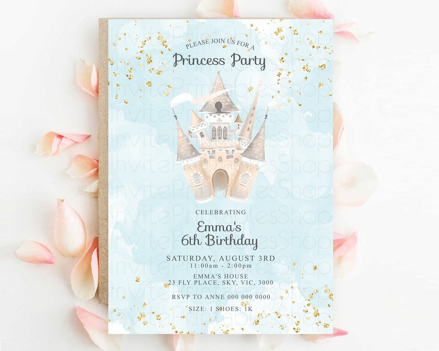 Princess Birthday Invitation Princess Invitation Pastel Invitation Royal Birthday Rainbow Color Enchanted Castle 1st First Birthday D10659