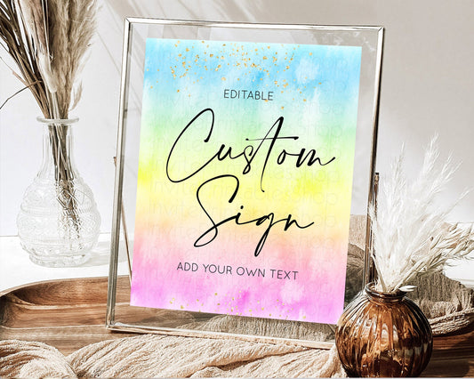 Editable Pastel Sign Ombre Table Sign Decor Pastel Ombre Rainbow Watercolor