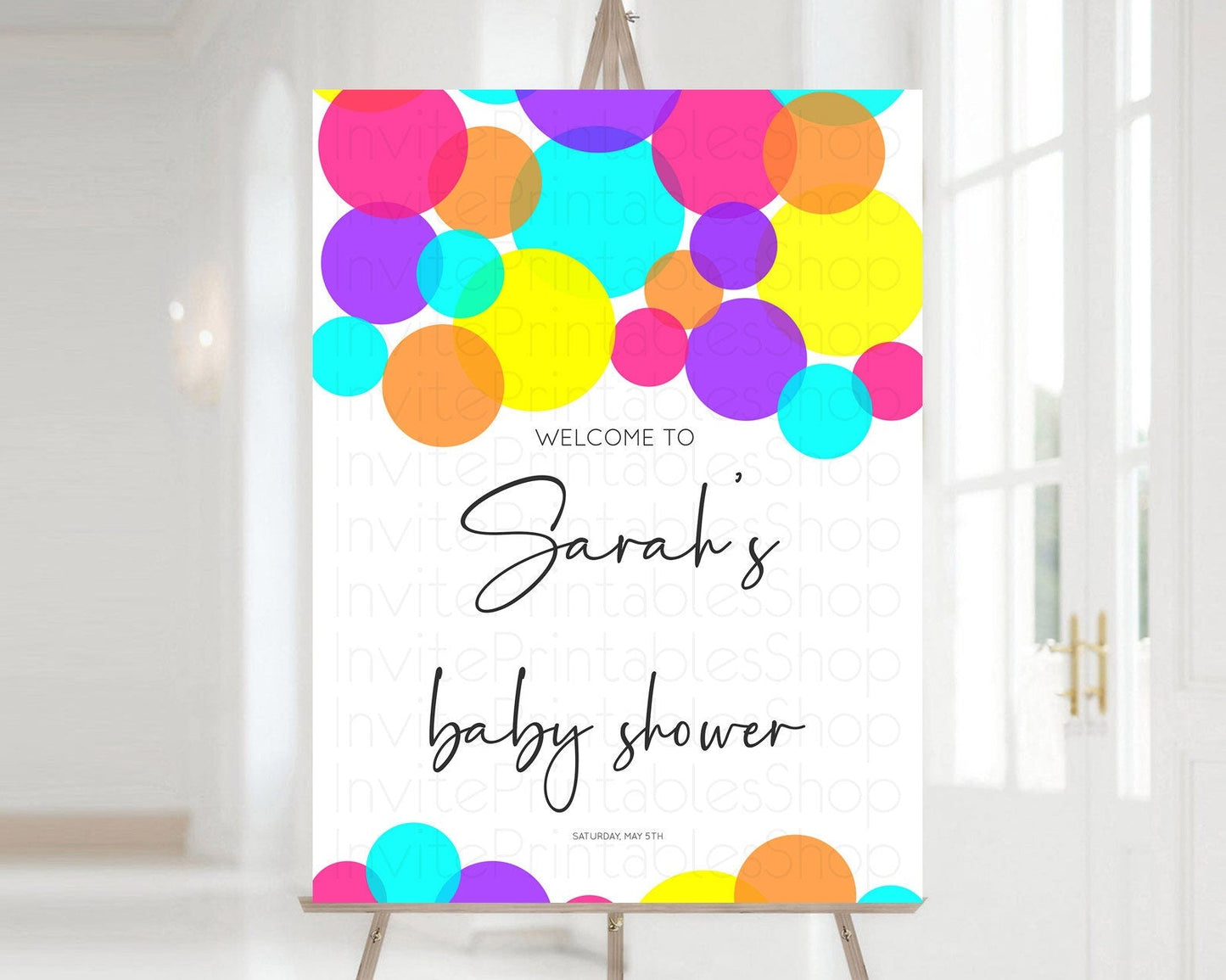 Rainbow Baby Shower Welcome Sign Pastel Welcome Board Pastel Rainbow Confetti Welcome Sign Colorful Bubbles Pastel Welcome Sign D11022