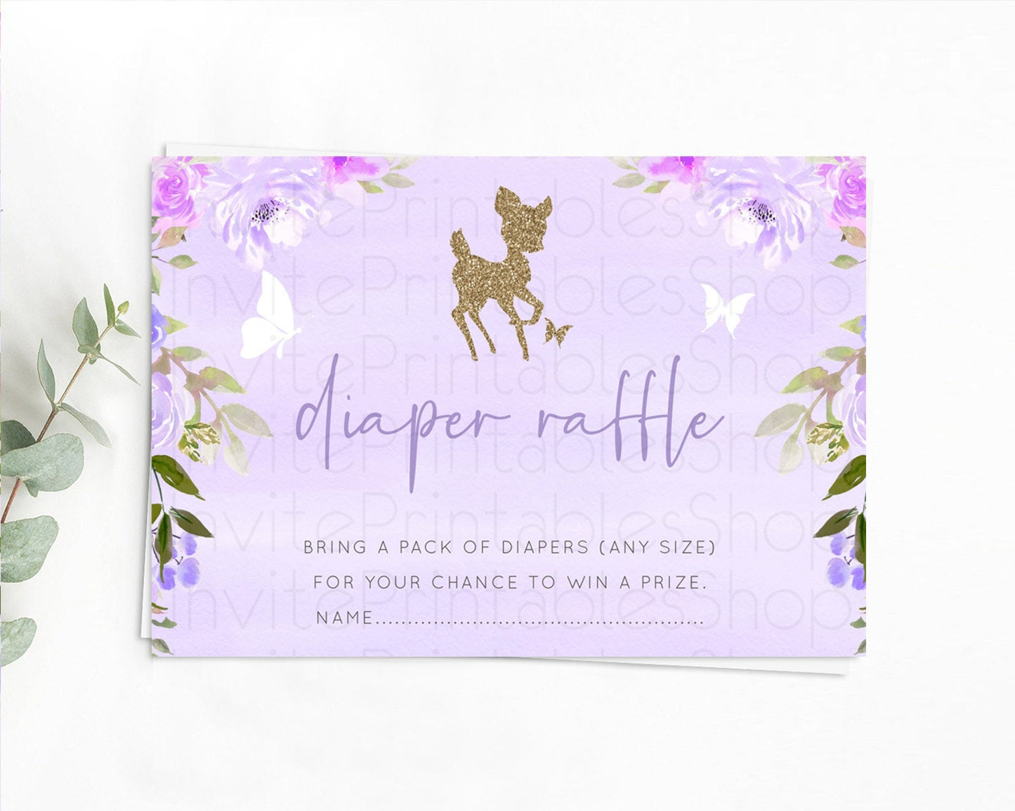 Fawn Diaper Raffle Card Deer Diaper Insert Floral Deer Diaper Ticket Enchanted Forest Butterfly Pastel Baby Shower Raffle Game D10963