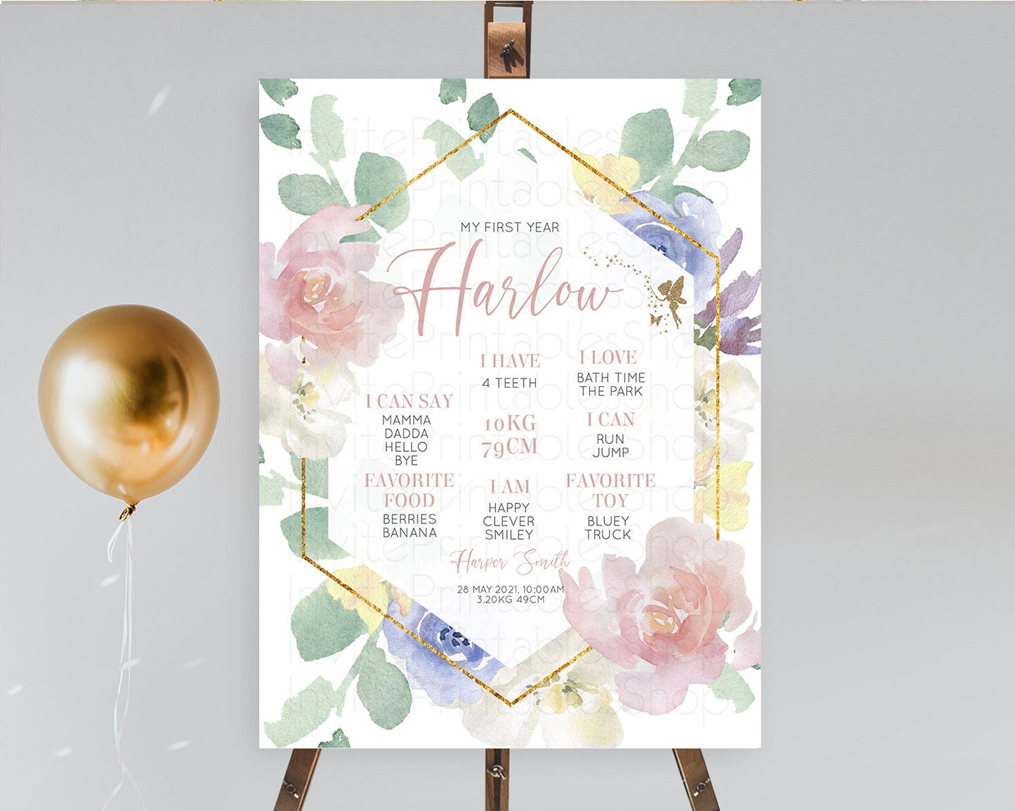 Fairy First Birthday Milestone Poster Fairy Secret Garden Milestone Board Enchanted Garden Pastel Floral Butterfly 1st Birthday Sign D10294