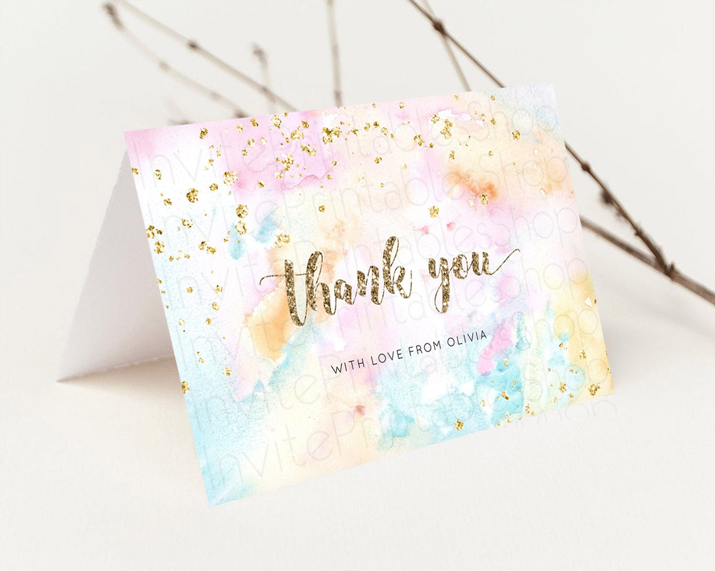 Pastel Thank You Rainbow Thank You Card Colorful Pastel Birthday Thank You Card Confetti Watercolor Pastel Teacher Thank You Cards D10548