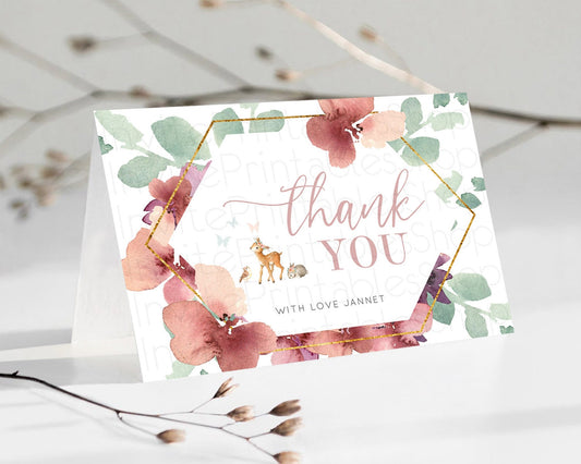 Editable Fawn Thank You Deer Thank You Card Pastel Floral Deer Birthday Than