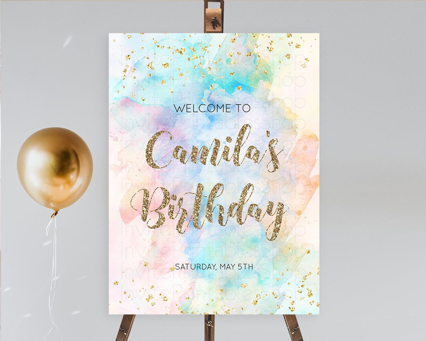 Pastel Welcome Sign Pastel Rainbow Welcome Sign Colorful Rainbow Confetti Watercolor Glitter Pastel First Birthday Welcome Sign D10261